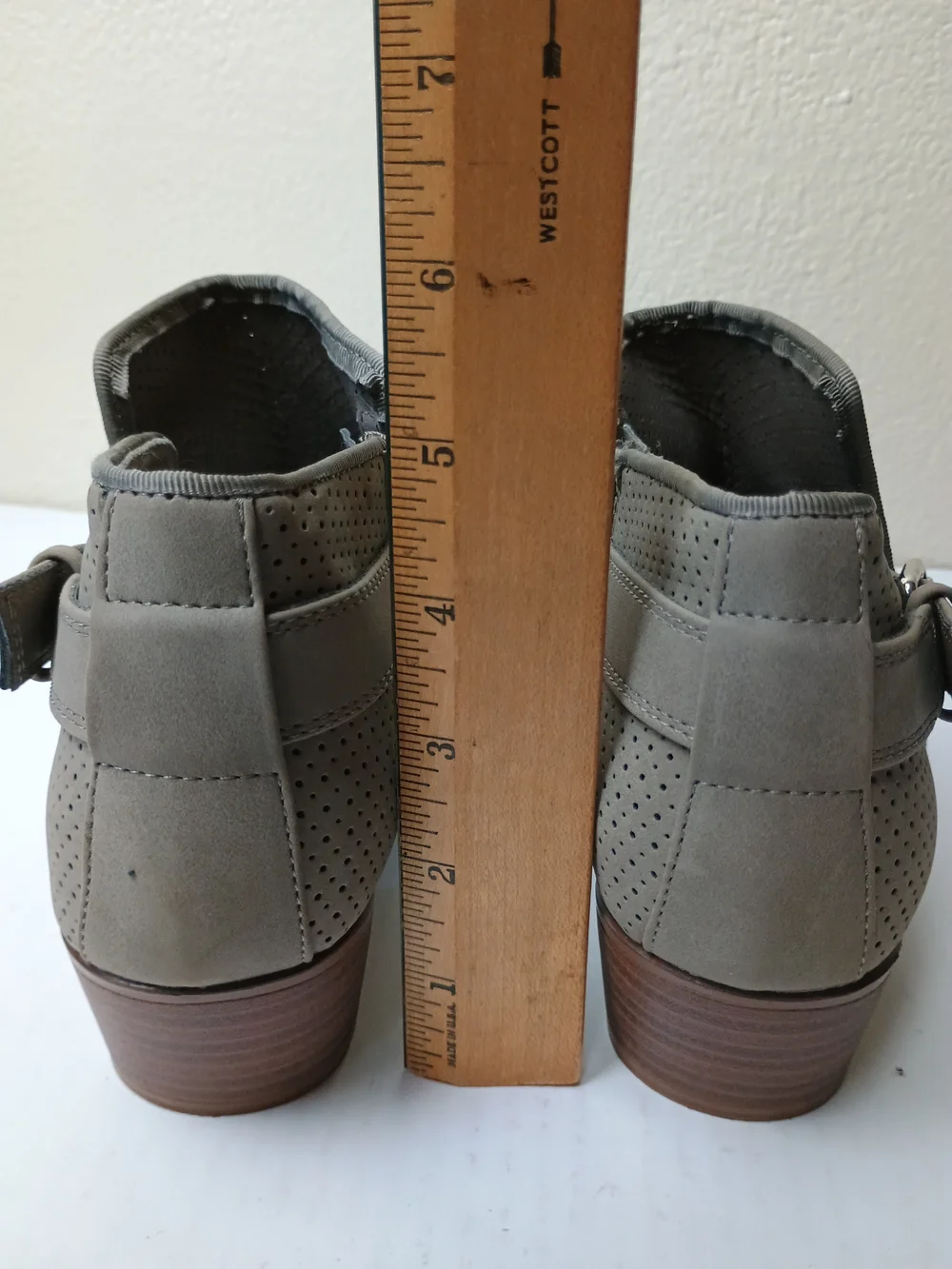 Esprit Talia 7.5M Taupe Perforated Ankle Booties with Buckle Strap